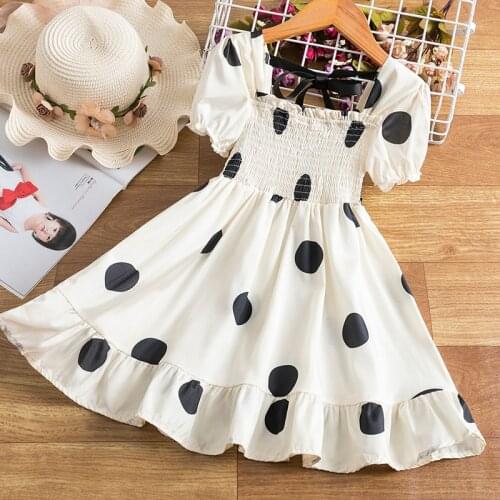 Girls Fashion Summer Princess Dress Polka Dot Bow Elegant Chiffion Tutu Vestidos Kids Clothes Birthday Party Ball Gown Costume