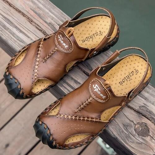 Mens Leather Sandals Summer Casual Shoes Outdoor Rubber Slippers Classic Roman Slippers Size Beach Shoes