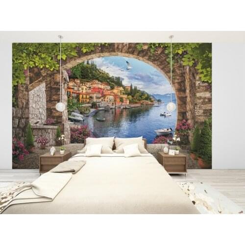 Custom Wallpaper Murals Wall Seaside Town Landscape Self Adhesive Vinyl Wall Sticker Poster Home Decor