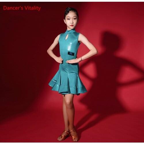 Latin Dance New Girl High-End Dress Practice Clothes Summer Children Stand Collar Performance Skirt Training Clothing