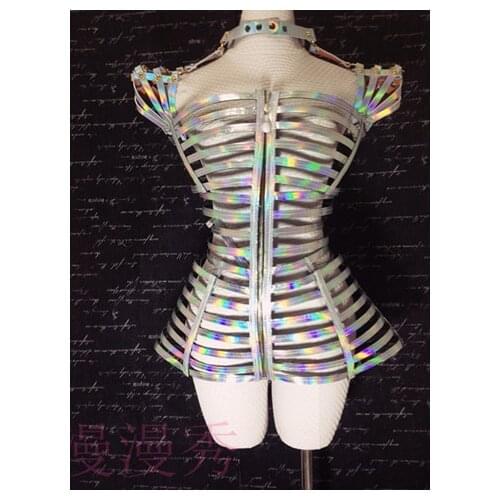 NEW multicolor Laser mirror Women Party Fashion Week T-Show Female Model Catwalk costume Artwear silvery gogo show stage