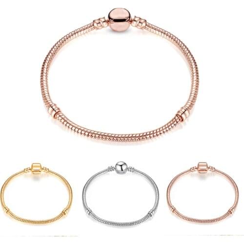 New rose gold round bracelet fit European bracelet & bangle diy bead jewelry pendant charm making 3mm snake chain for women gift