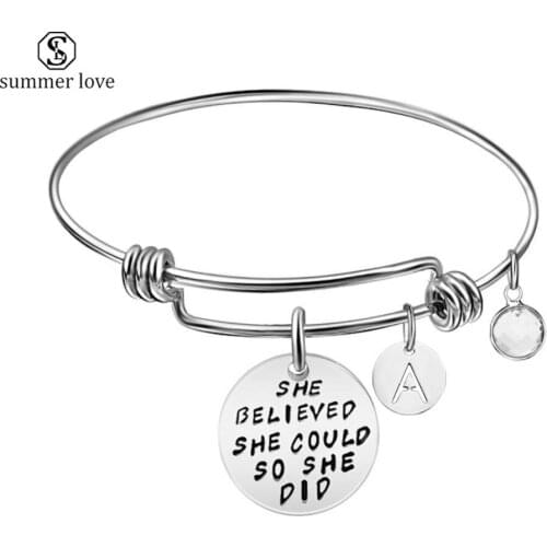 Initial Bracelet Gravure Stainless Steel Expandable Wire Adjustable Letter Charm Bracelets & Bangles for Women Best Gifts