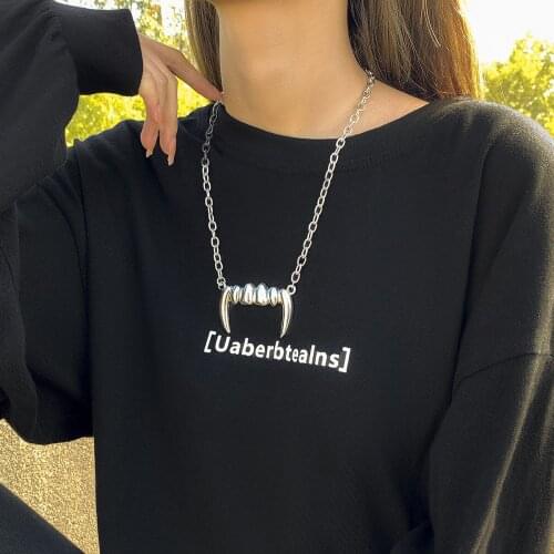 Hip Hop Necklace Mens Trendy Ins Simple Hiphop European And American Street Personality Devil Teeth Pendant Necklace Pendant Fe