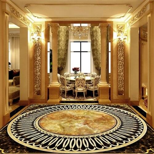 Custom 3D Floor Murals European Style Marble Tiles Sticker Waterproof PVC Self-adhesive Floor Wallpaper Wall Decals Living Room