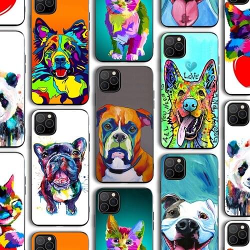 Luxury Funda Case for Iphone 12 Case for IPhone 12 11 Pro XR 7 X XS Max Mini 8 6 6S Plus SE 2020 Black Silicone Art Animal Dog