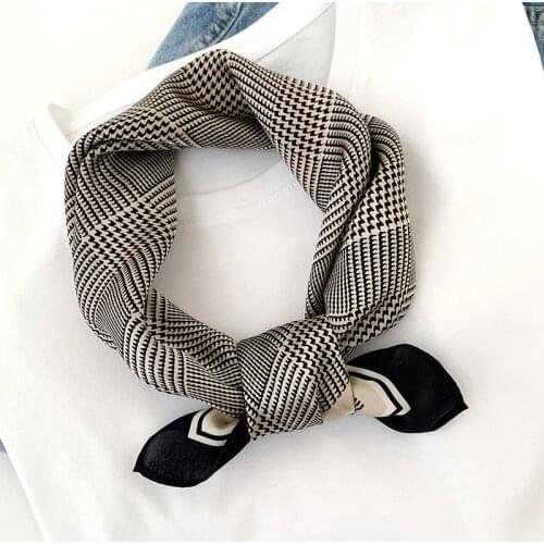 Luxury Plaid Neck Scarf Women 100% Silk Square Scarves Hairband Accessories Wraps Foulard Lady Neckerchief Bandana