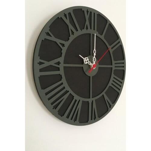 North Designed Black Mold Green Roman Hoop Decor Wall Clock 30 Cm