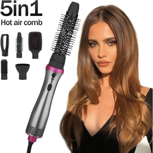 5 in 1 Air Blower Comb One Step Drying Brush with Comb Straightening &Curling Wand Styler Hot Air Brush Electric Hairdryer