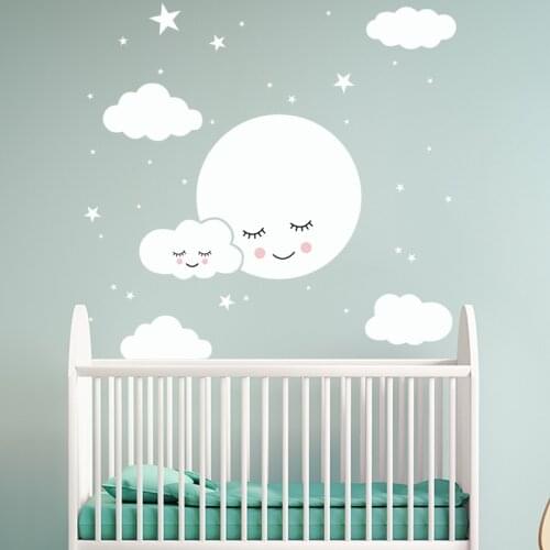 Smiley Face Stars White Clouds Cartoon Wall Stickers for Childrens Room Decoration Stickers Foreign Trade Creative Baby Bedroom
