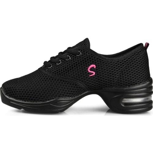 Modern Jazz Dance Sneakers Women Breathable Mesh Lace Up Dancing Practice Shoes Cushioning Lightweight Fitness Trainers