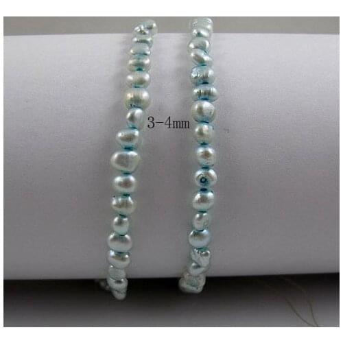Unique Pearls jewellery Store,Small Size 3-4mm Light Blue Genuine Freshwater Pearl Loose Beads One String Loose Pearl Jewelry