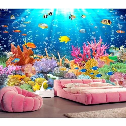 Visual experience 3D three-dimensional strange underwater world dolphin coral reef sea fish TV background wall decoration painti