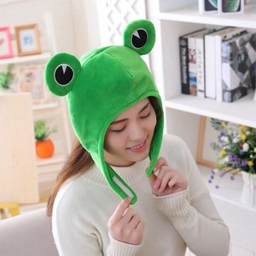 Funny Big Frog Eyes Cartoon Plush Hat Toy Green Headgear Cap Cosplay Costume Winter Festival Party Dress Up Photo Props
