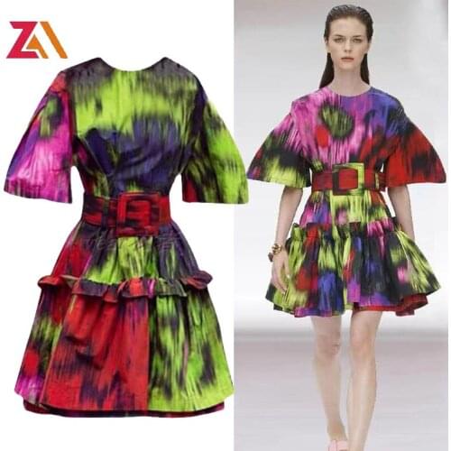 ZALady Celebrity Runway Mini Dresses For Women Short Sleeve Aesthetic Tie Dye Ruched Elegance Party Evening Dress Femme vestido