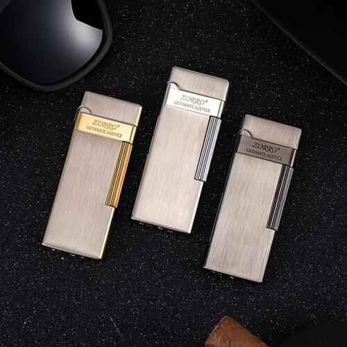 Pure Copper Cigar Lighter Flashlight Cigarette Lighter Refillable Butane Lighter Wheel Ignition Portable Ultra-thin Lighter