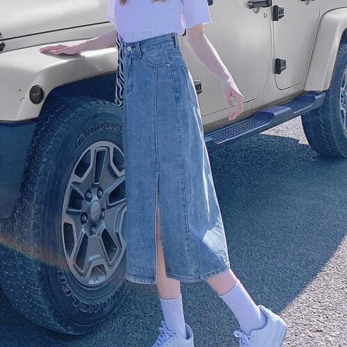 2021 Summer Women Skirt Jeans High Waist Female Dress Casaul Harajuku Denim Korean Style Women Clothes Jupe Longue Femme WPY3372