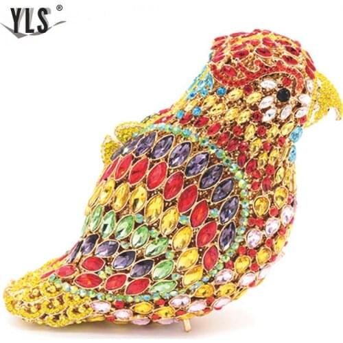 Women Evening Party Bag Silver Diamonds Luxury Clutch Bridal Wedding Purse Handbag Colorful Crystal Bird Sac Main Femme