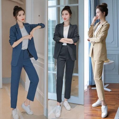 Womens suits autumn new fashion solid color single-breasted suit jacket + trousers temperament womens two-piece suit