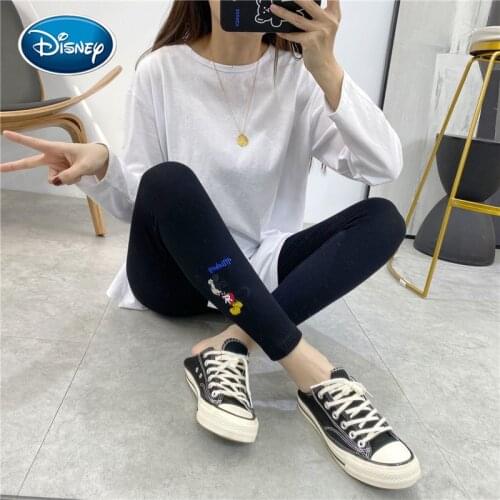 Ladies Cartoon Mickey Embroidered Threaded Leggings Spring New High Waist Stretch Slim Thin Nine Pencil Pants