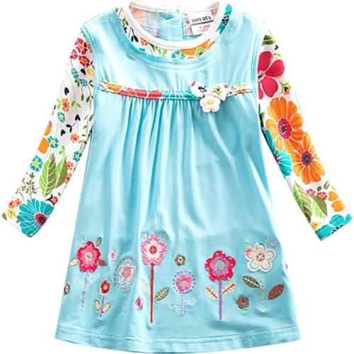 ZWY330 Girls Long Sleeve Dress Cotton Embroidered Dress Autumn New 3-10 Years Old Child Dressed for Girls Dress Long Sleeve