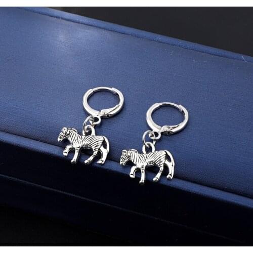 1 Pair New Cute Horse Zebra Pendant Small Hoop Earrings Ancient Metal Cute Animal Color Earring For Women Jewelry E845-T2