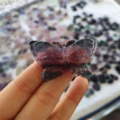 1PCS Natural Rinbow fluorite stone Quartz Crystal hand Carved butterfly mermaid animal