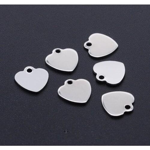 10pcs/lot 100% Stainless Steel Heart Blank Charms Wholesale Top Quality Never Tarnish Accept OEM Order Bracelets Pendants