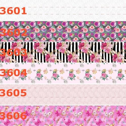 10yards - different sizes - Flowers printed grosgrain ribbon - flower pattern/pink/ girl style ribbon