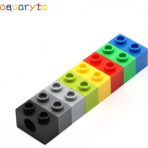 Aquaryta 100pcs Technic Accessories 1x2 Perforated brick 1 Holes 3700 Compatible Assembles Particles Building Block Moc Toy Gift