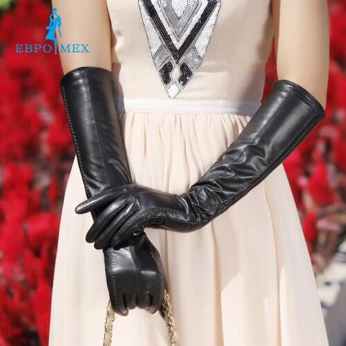 2021 fashion female leather gloves s,Genuine Leather,Cotton,Adult,Black,Length 45-48CM, Spandex, leather gloves