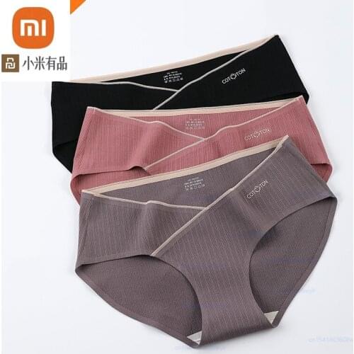 Xiaomi 3pcs Women Cotton Underwear Mulberry Silk Seamless Panties Women Low Waist Breathable Briefs Large Size M-4XL Underpants