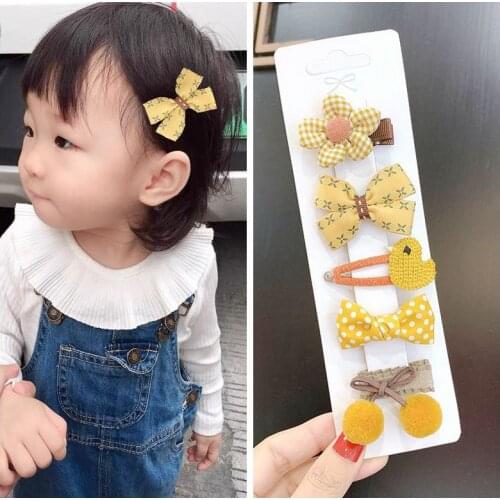 5pcs/Set Girls Cloth Cartoon Mini Snap Clips Bowknot for Baby Girls Animal Bows Hair Flower Toddlers Kids Princess Hair Pins