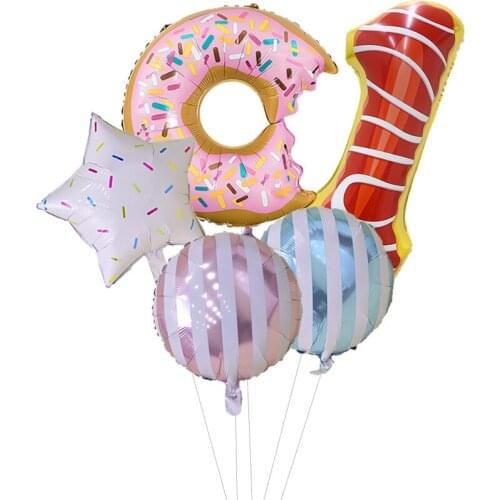 5pcs Donut Candy Balloon Birthday Party Decorations Kids Dount Number 1 2 3 4 5 6 7 8 9 Foil Balloon Baby Girl Birthday Supplies