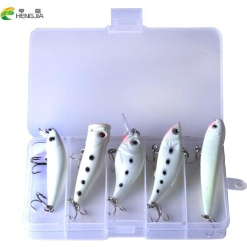 5PCS Fishing lures assorted in 1 box terminal tackle rod reel hard lures Luminous VIB MINNOW crankbait pencil Popper wobble
