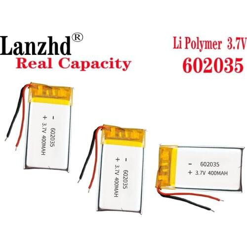 602035 3.7V 400mAh Lithium polymer Rechargeable Battery For MP3 MP4 MP5 DVR GPS bluetooth headphone Car Tachograph Li-po cells