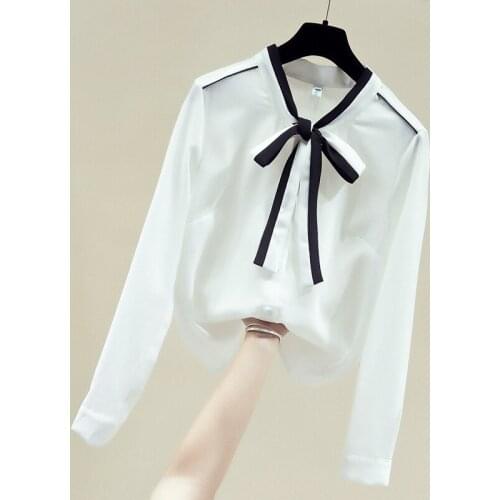 Long Sleeve V-Neck Office White Blouse Chiffon Blouse Shirt Tops Blusas Mujer De Moda 2021 Womens Tops And Blouses Blusa D872