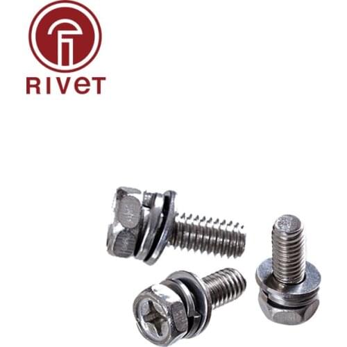 304 GB9074.13 M4 M5 M8 Stainless Steel Cross Recessed Hexagon Bolt With Lock Washer And Plain Washer Assemblies Screws