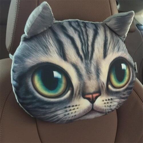 3D Car Seat Headrest Polyester Protect Neck Hot Sale Car Accessorie Seat Covers Car Seat 3D Printed Pattern Animal head cushion