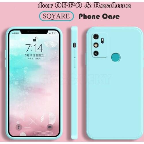 Luxury Square Frame Liquid Silicone Phone Case For OPPO A53 A53S 4G A15 A52 A72 A31 A91 A5 A9 2020 Realme X2 Pro XT Soft Cover