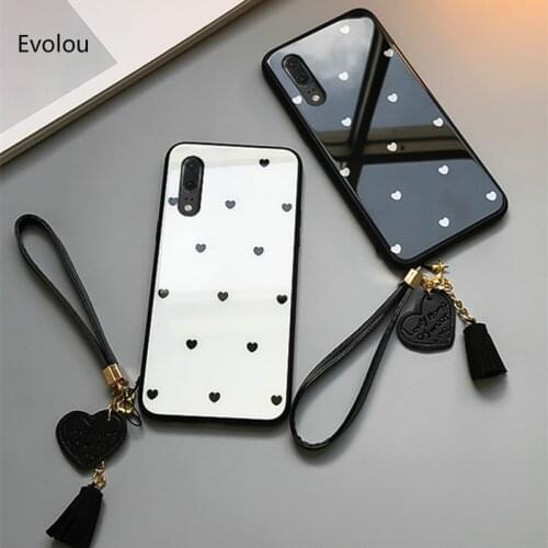 Tempered Glass Case Love Heart Cover for Samsung Galaxy A50 A60 A70 A80 Cover Tassel Lanyard Case for Samsung A10 A20 A30 A40