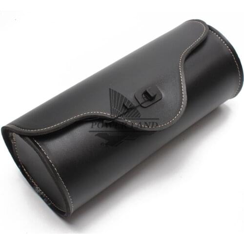 Motorcycle Black PU Front Fork Round Barrel Tool Bag Luggage Saddle Bag Universal For Harley Chopper Bobber Cruiser Honda Suzuki