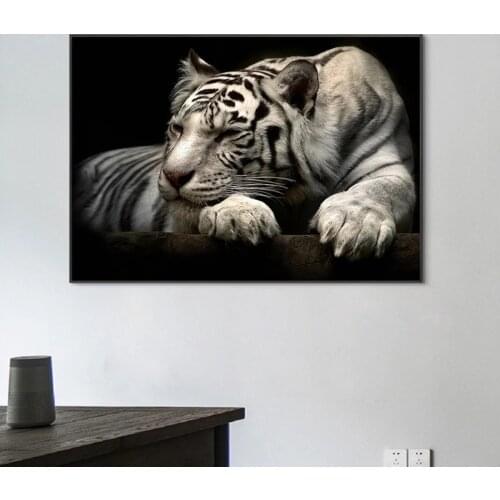 Black and White Tiger Canvas Painting Wildlife Animals Posters and Prints Wall Art Picture for Living Room Home Decor Cuadros