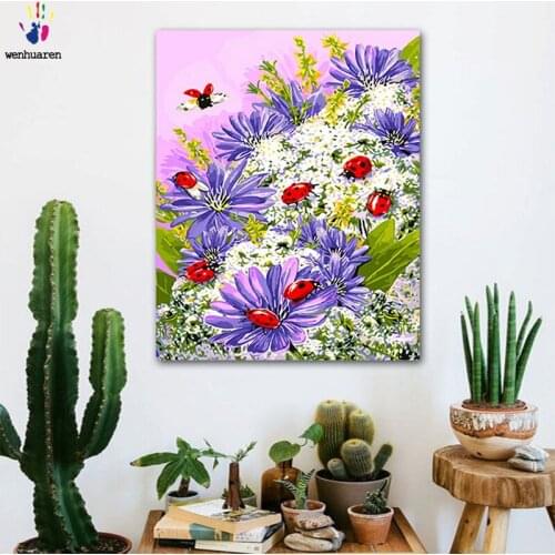 DIY colorings pictures by numbers with colors Ladybugs and flowers picture drawing painting by numbers framed Home