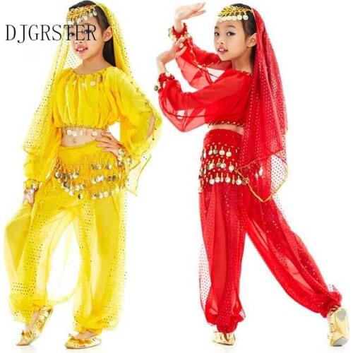 DJGRSTER New Handmade Children Belly Dance Costumes Kids Belly Dancing Girls Bollywood Indian Performance Cloth Whole Set