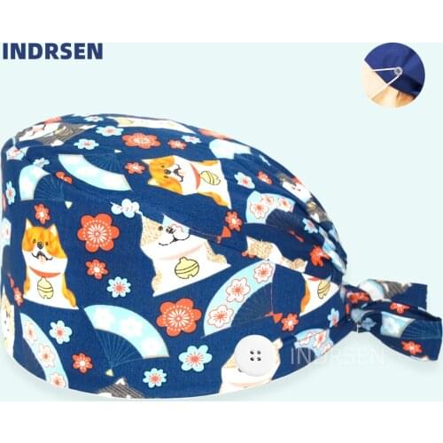 Surgicals Cap Pure Cotton Dogs Printed Lab Pet Shop Surgeon Physician Clinic Working Nurse Doctors Nursing Scrub Hat Adjustable