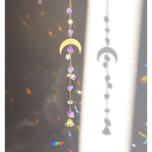 Crystal Wind Chime Star Moon Sun Pendant Dream catcher Plated Colorful Beads Hanging Drop for Outdoor Indoor Garden Geometric