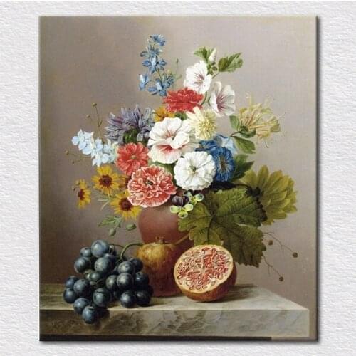 Wholesale Canvas print painting picture with Grape Pomegranate and white, red, yellow ,blue flowers fine home decor artwork