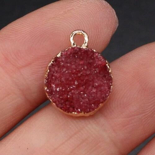 Natural Stone Plated Pendant Round Red Agates Pendant Necklace for DIY Jewelry Best Birthday Gift Size 12x16mm