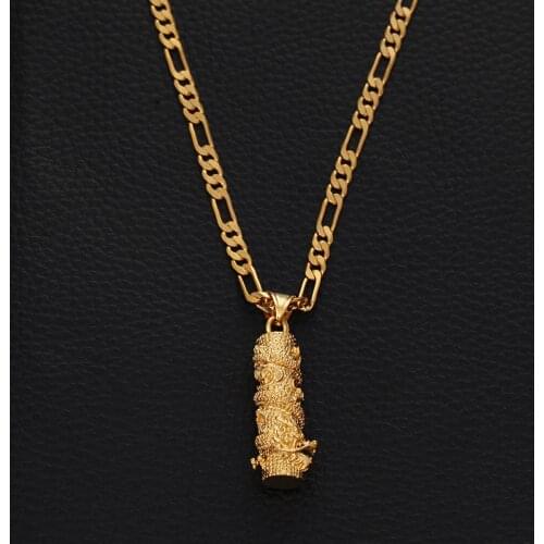 Christmas Gold Color Dragon Pendant Necklace Column Animal Metal Brass Men Women Jewelry